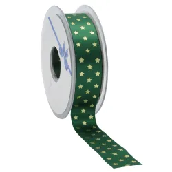 Twinkling Stars Ribbon; Green with Gold